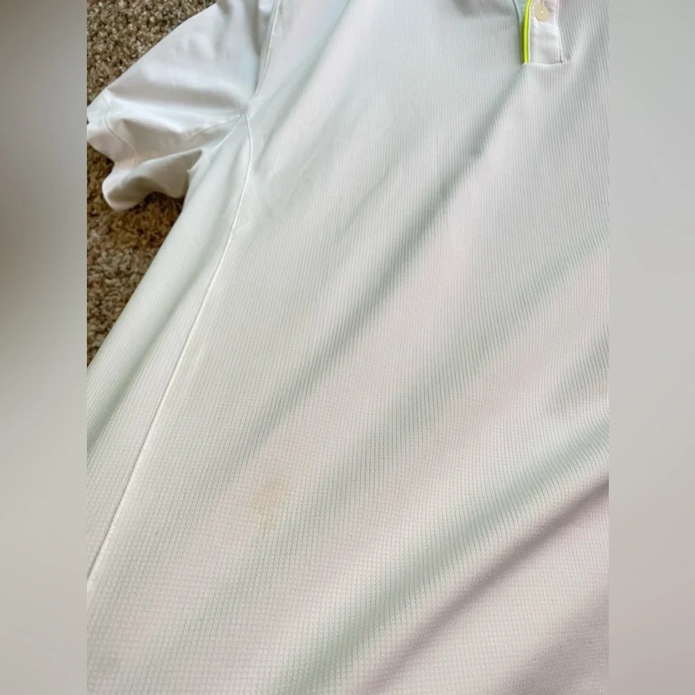 Nike Golf Polo Shirt White neon yellow pipes Dri-FIT men's XL